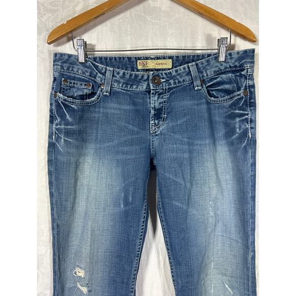 BKE Jeans 30x31.5 Sabrina Low Rise Flare VTG Y2K Distressed Blue Denim Buckle - Picture 3 of 12